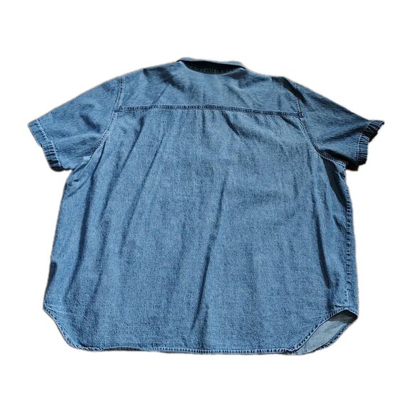 Vintage Embroidered Bear Denim Shirt Short Sleeve Oversized 26/28W 90s - Picture 2 of 8